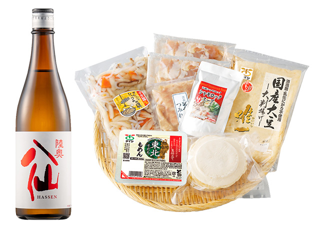 陸奥八仙（赤ラベル）とシャモロックせんべい汁